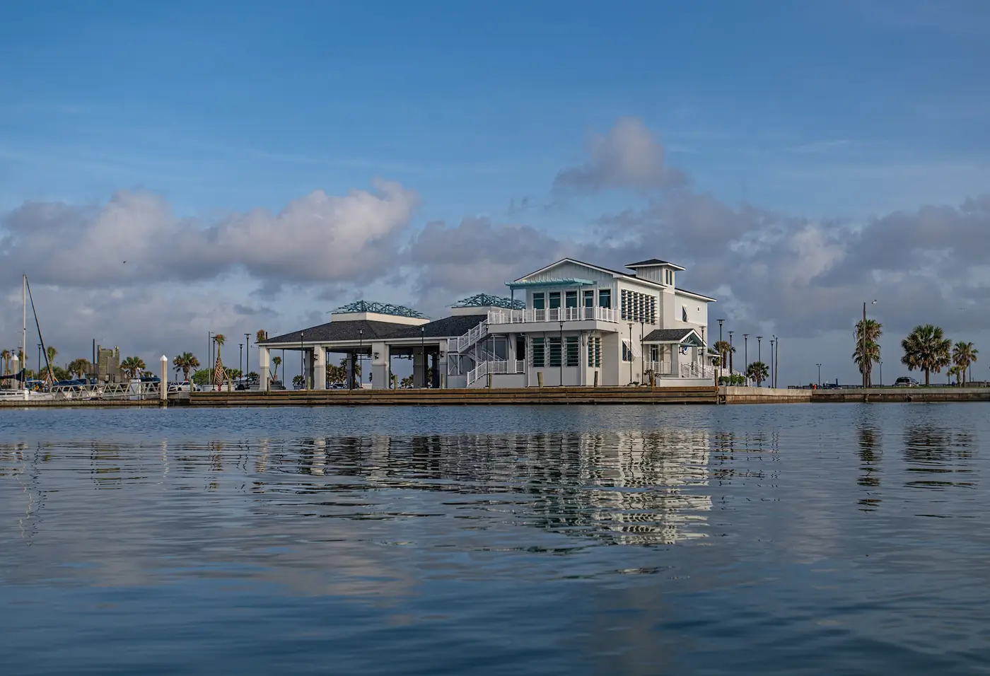 Painted commercial building exterior on the waterfront