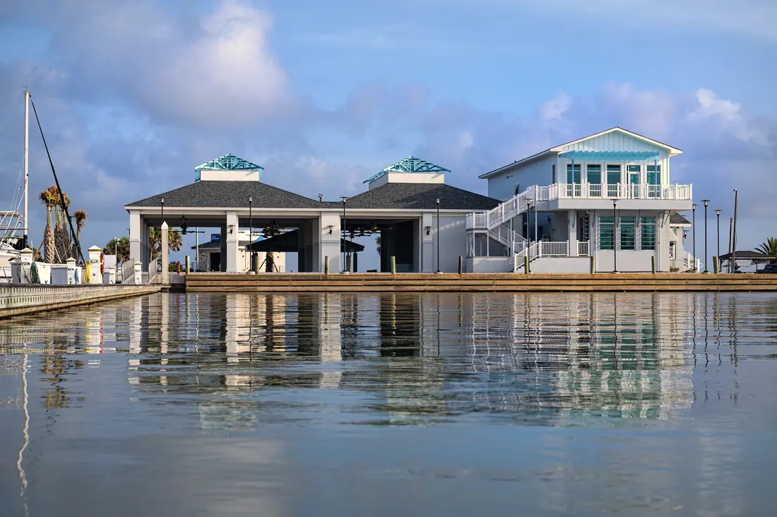 Painted harbor pavilion on the Port Aransas waterfront