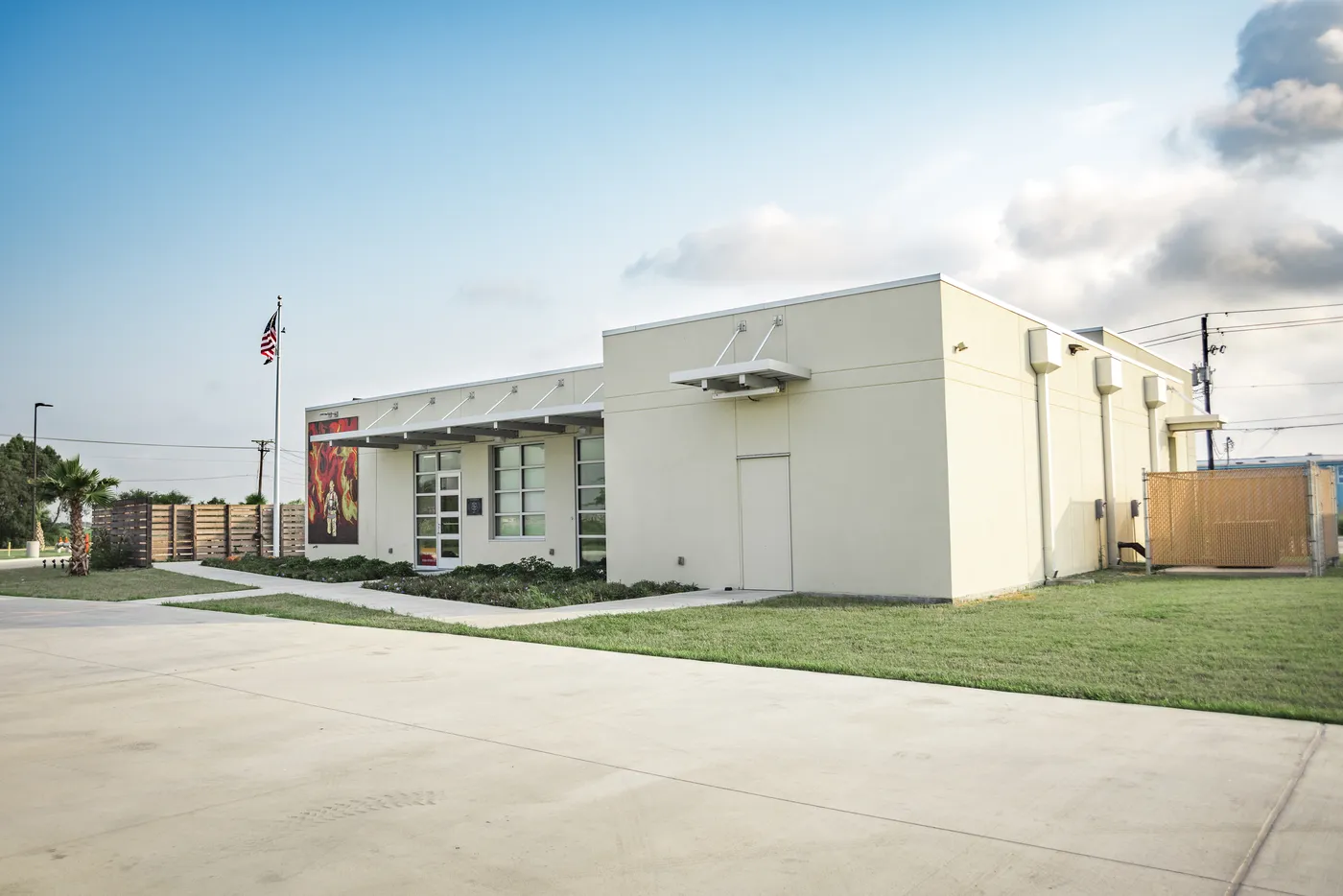 Freshly painted exterior of a public safety building in Corpus Christi