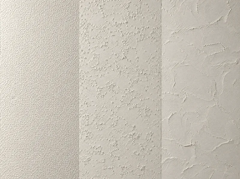 Three commercial wall textures side by side: orange peel, knockdown and skip trowel
