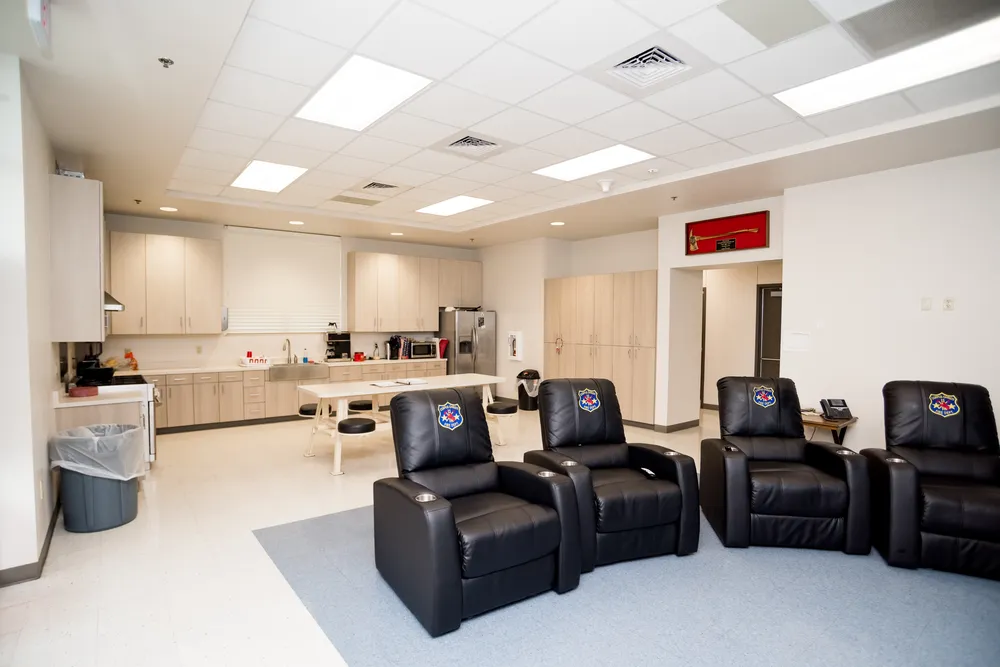Finished day room and kitchen at a public safety building